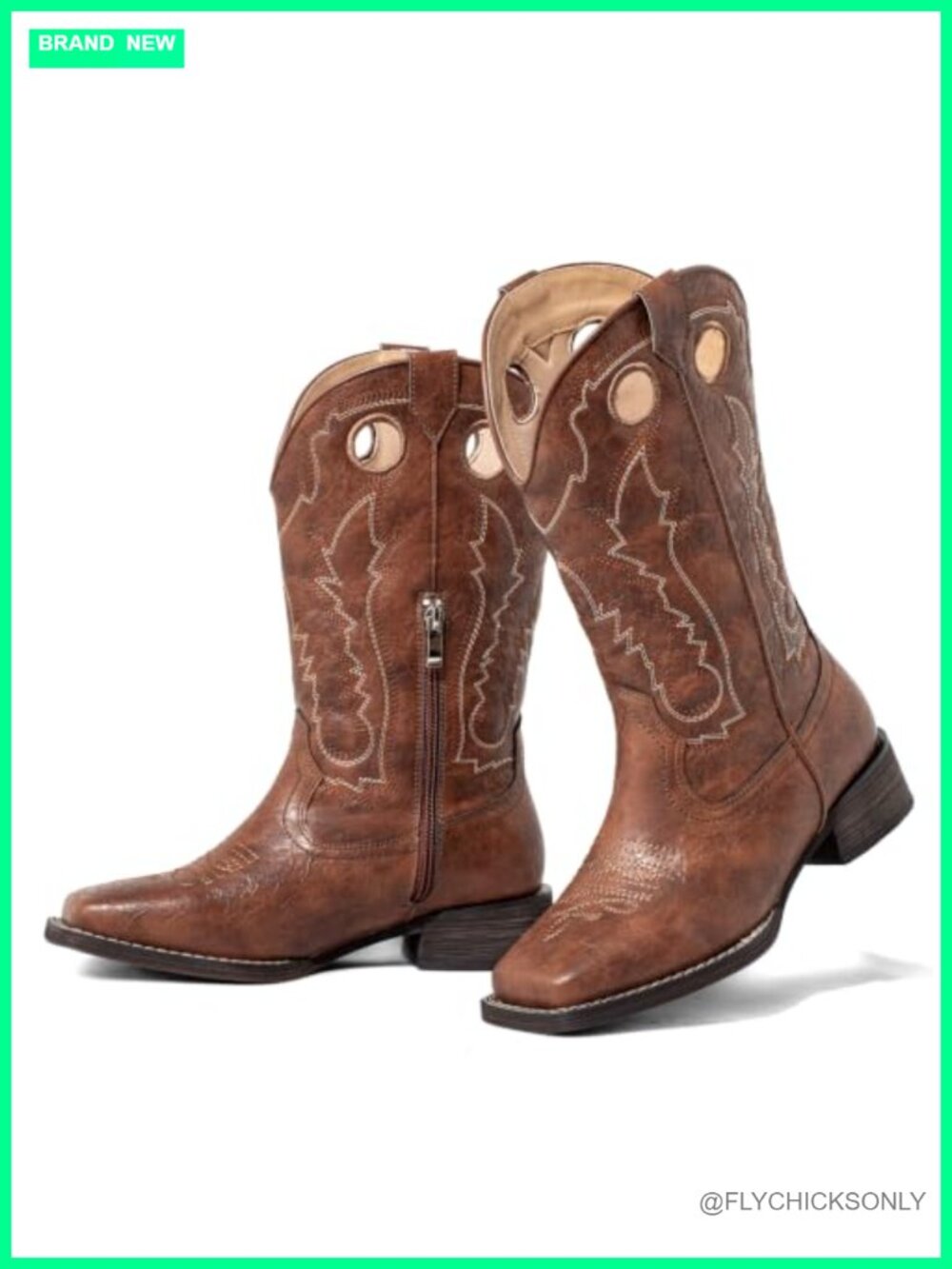 SheSole Cowboy Boots Wide Calf Western Embroidered Square Toe Mid Calf Chunky